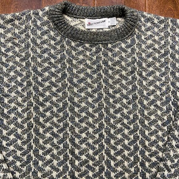 New Dimensions Vintage Gray Cream Crewneck Acrylic Sweater Men's Size Medium - Picture 2 of 8